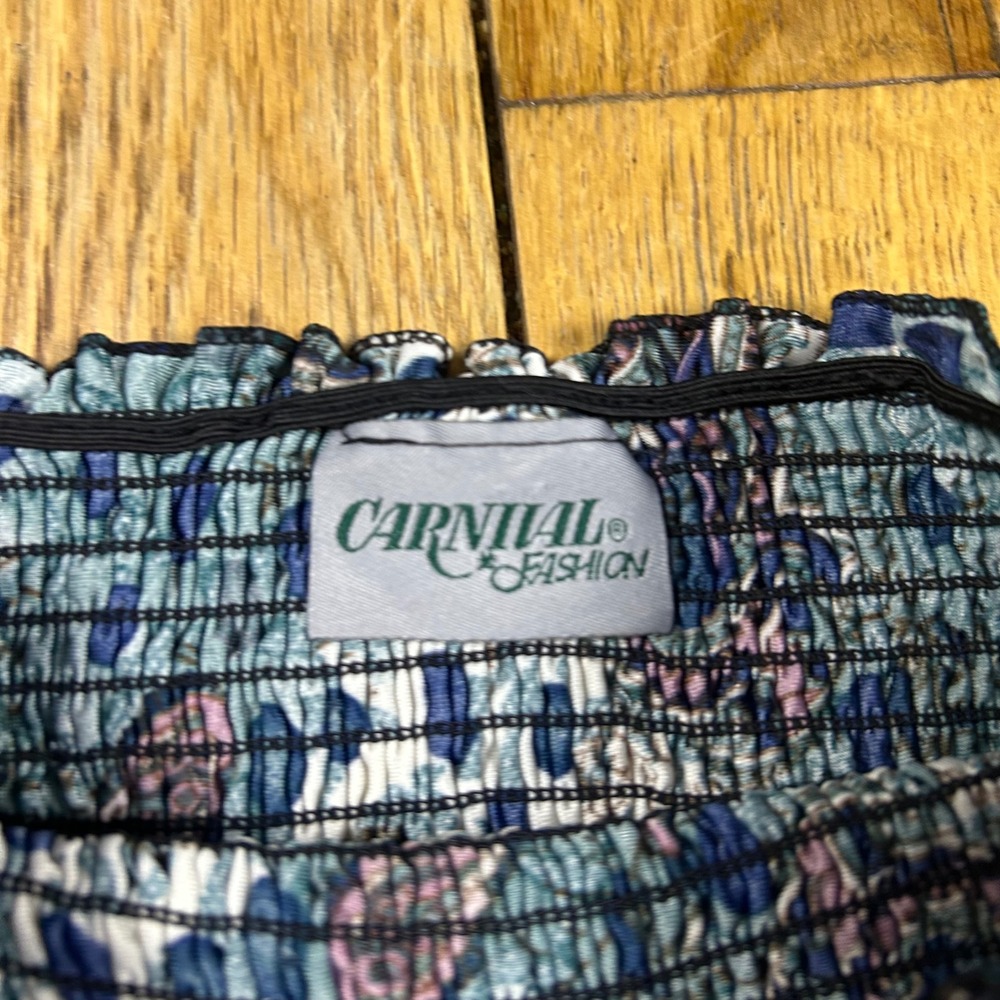 Carnival Fashion Boho Paisley Smocked Strapless Maxi Dress Teal Blue - Picture 3 of 3